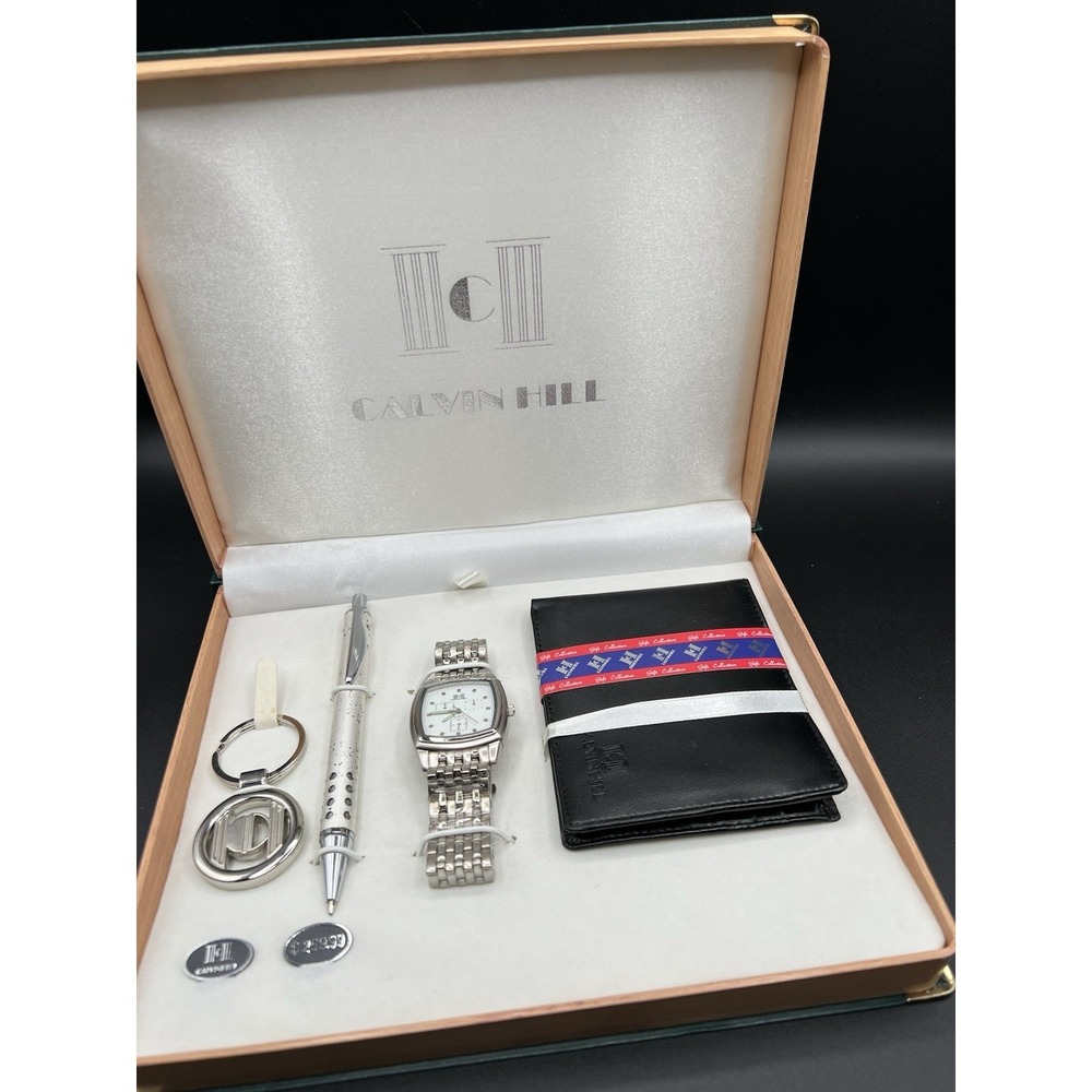 Calvin Hill Men's Watch Wallet Pen Keychain Set In Case NEW